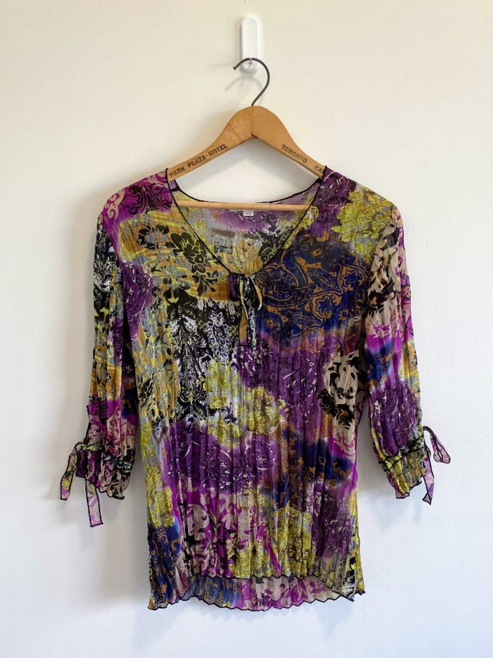 Vintage Paisley Sheer Smocked Three Quarter Sleeve Blouse / Y2K